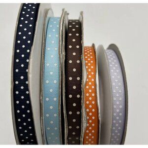 Lot of 5 Ribbon Grosgrain Polka Dot 3/8" Wide Craft Orange Purple Brown Navy Blu